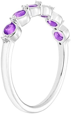 Sterling Silver Genuine Amethyst & Diamond Stacking Ring