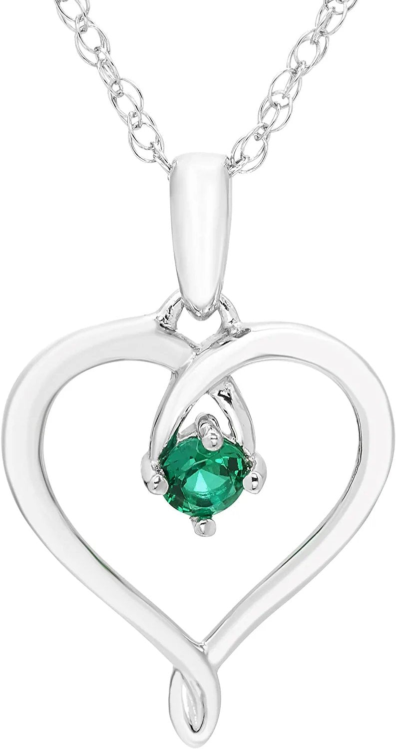 Sterling Silver Lab-Grown Emerald Heart Pendant with Chain