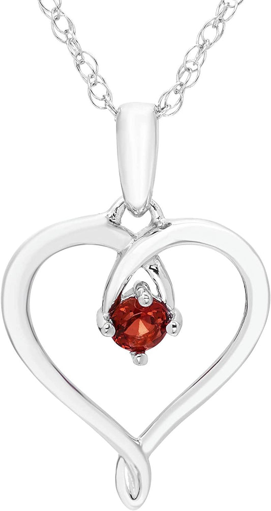Sterling Silver Genuine Garnet Heart Pendant with Chain