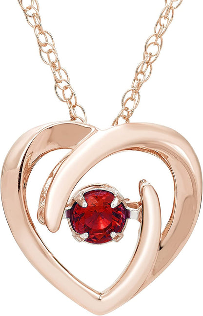 Lab-Grown Ruby Dancing Gemstone Heart Pendant in 14K Rose Gold Sterling Silver