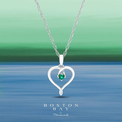 Sterling Silver Lab-Grown Emerald Heart Pendant with Chain