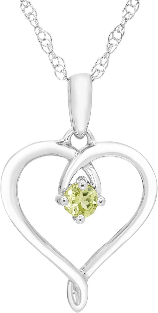 Sterling Silver Genuine Peridot Heart Pendant with Chain