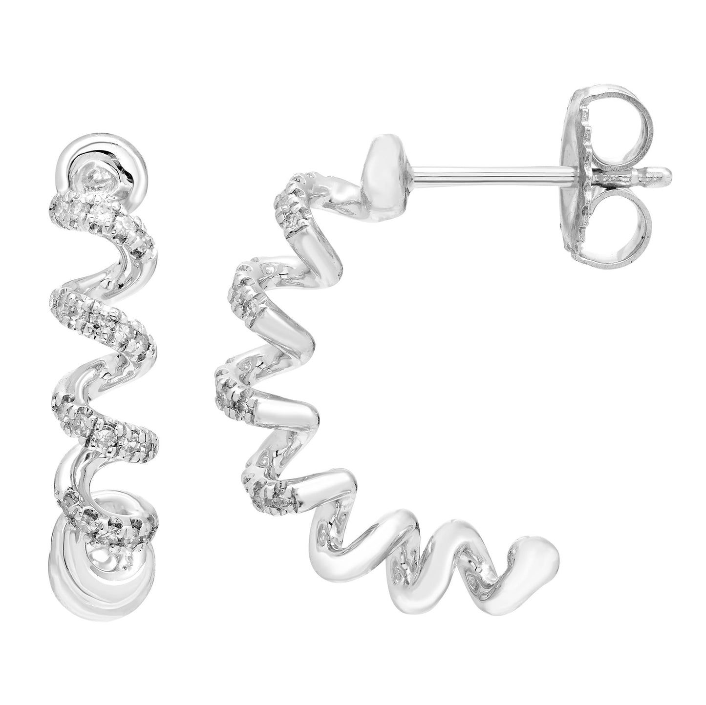 1/6cttw Diamond Spiral Earrings in Sterling Silver