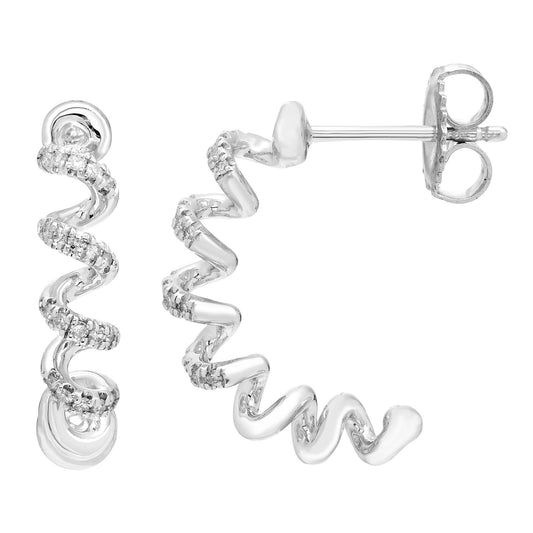 1/6cttw Diamond Spiral Earrings in Sterling Silver