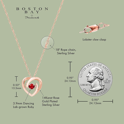 Lab-Grown Ruby Dancing Gemstone Heart Pendant in 14K Rose Gold Sterling Silver