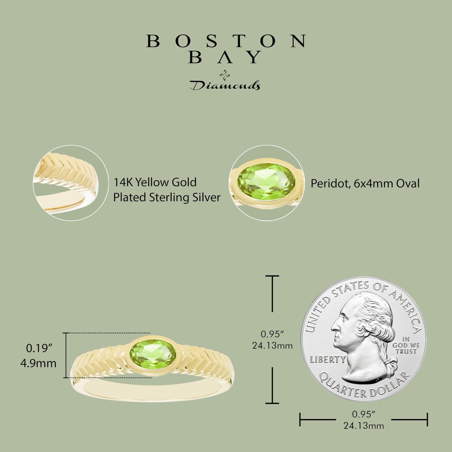 Oval Peridot Ring in 14K Yellow Gold Plated Sterling Silver
