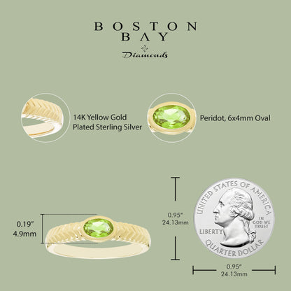Oval Peridot Ring in 14K Yellow Gold Plated Sterling Silver