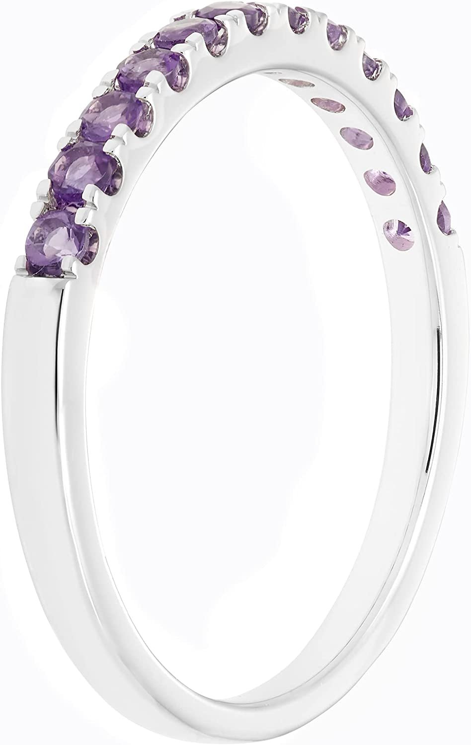 10K White Gold Genuine Amethyst Birthstone Stacking Ring