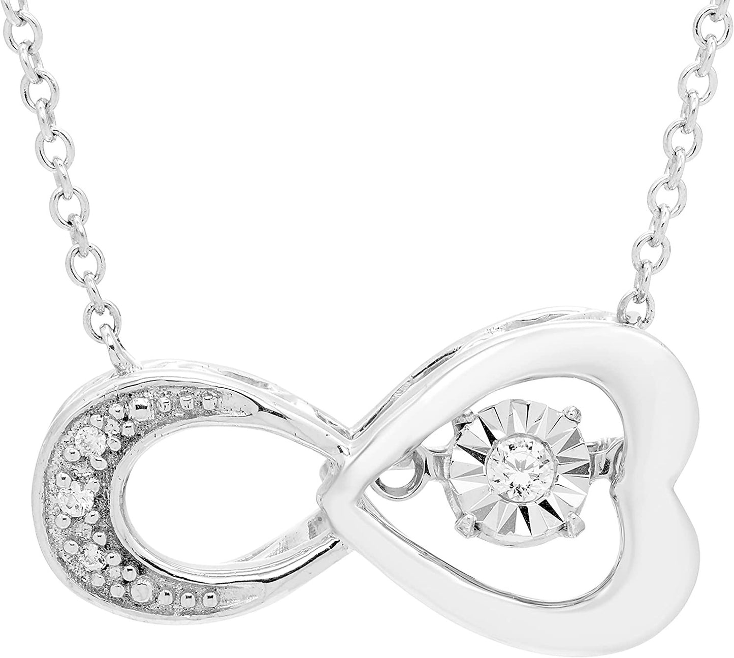Genuine Dancing Diamond Heart Infinity Necklace in Sterling Silver