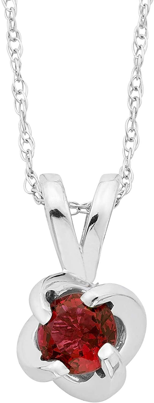 Sterling Silver Lab-Grown Ruby 4-Prong Twist Solitaire Pendant with Chain