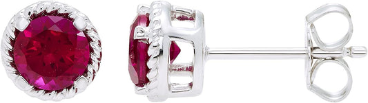 Sterling Silver Lab-Grown Ruby Halo Rope Stud Earrings