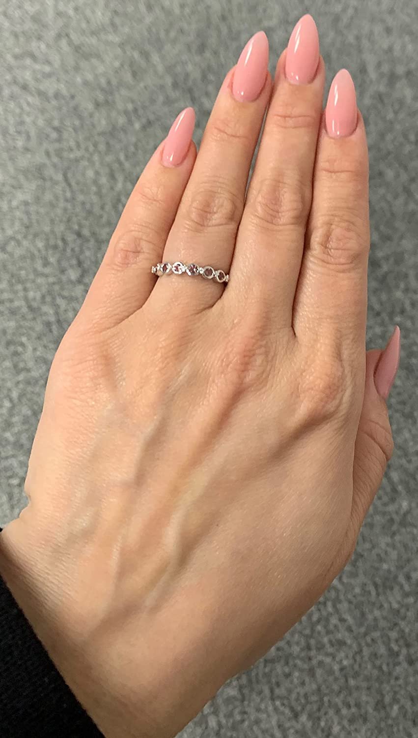 Sterling Silver Genuine Pink Tourmaline & Diamond Stacking Ring