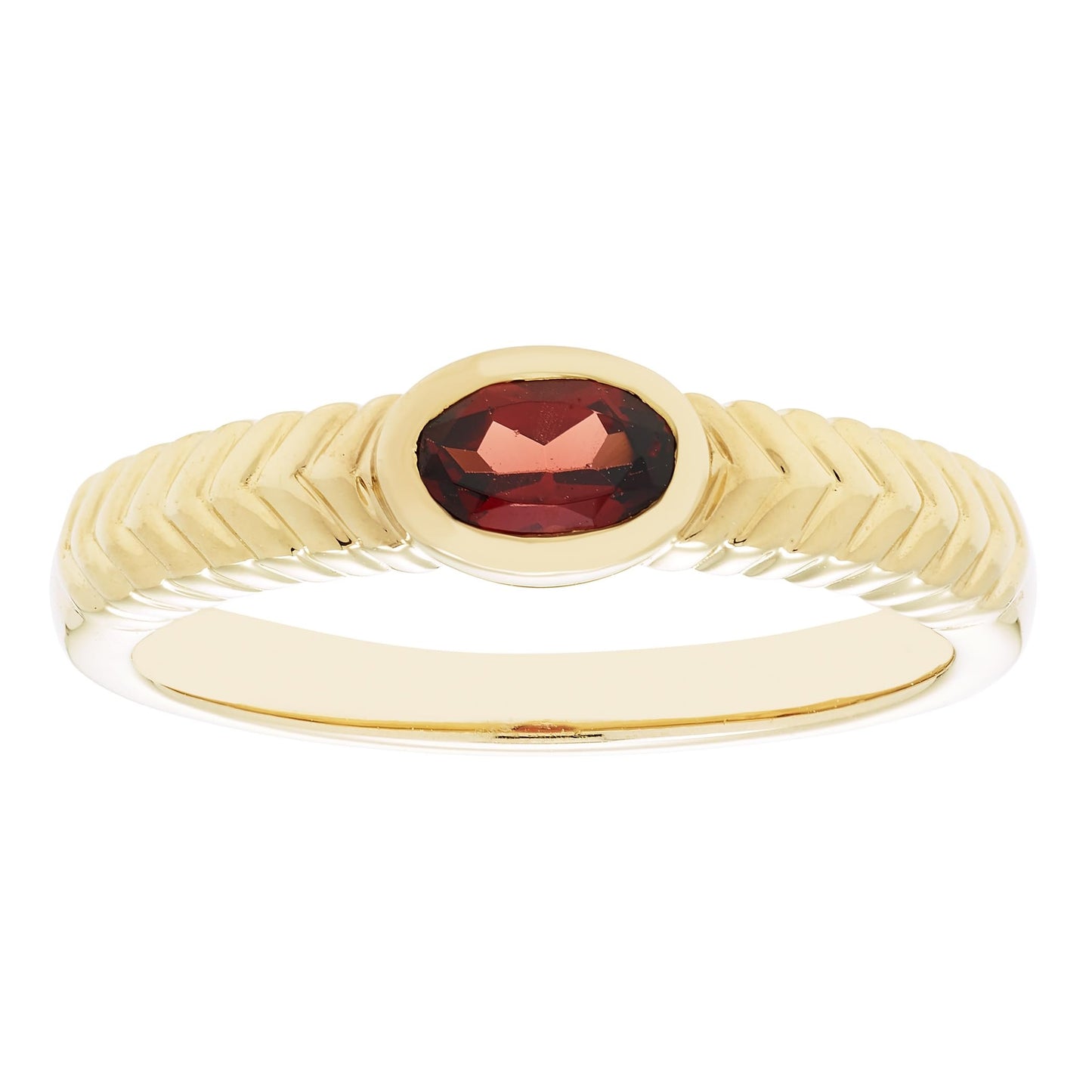 Oval Garnet Ring in 14K Yellow Gold Plated Sterling Silver