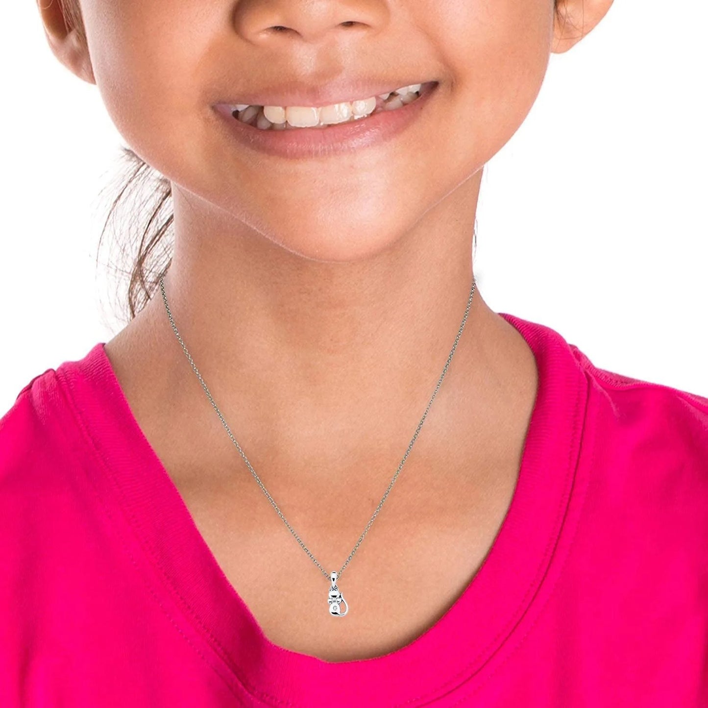 Genuine Diamond Children's Kitty Cat Pendant in Sterling Silver