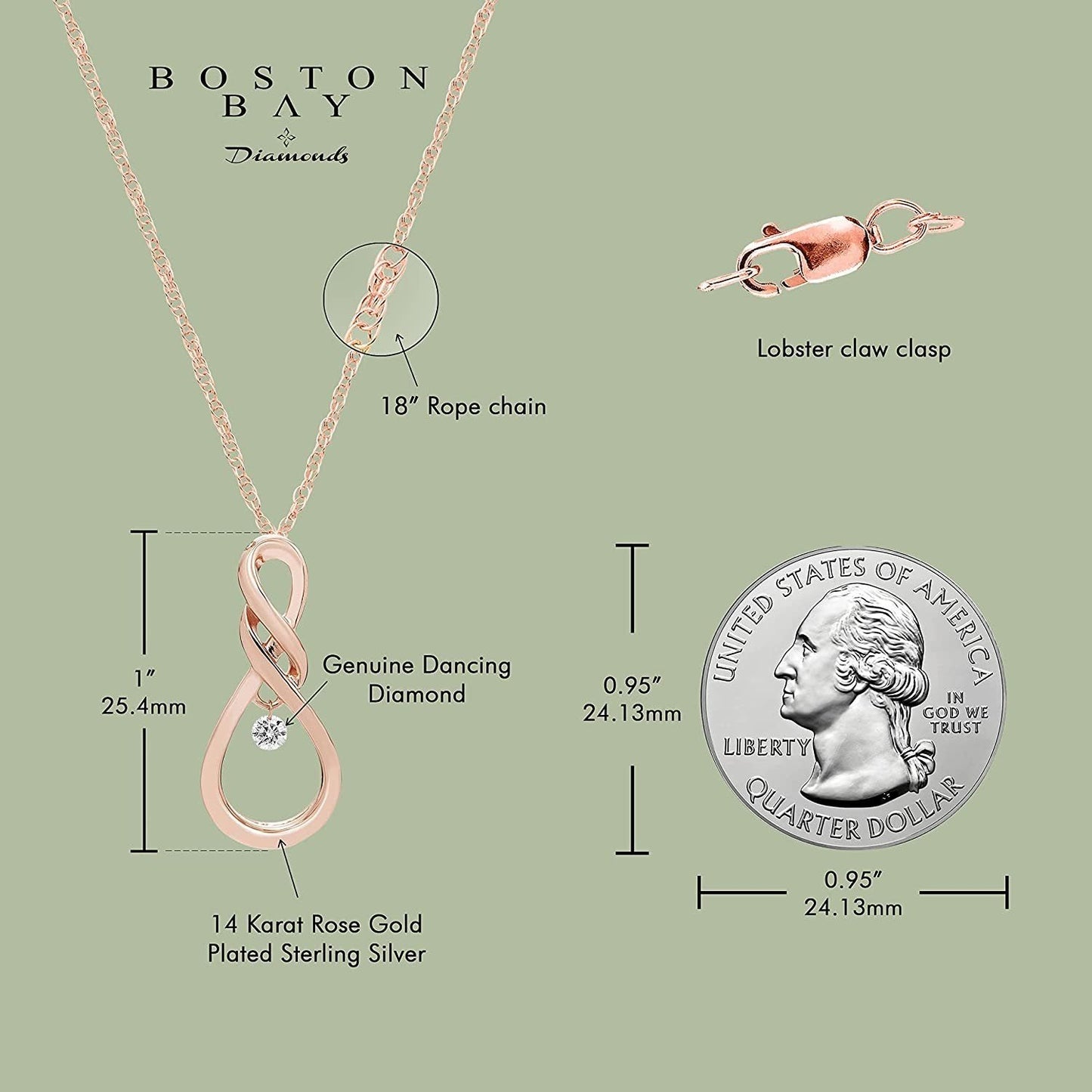1/12cttw Dancing Diamond Infinity Pendant in 14K Rose Gold Sterling Silver