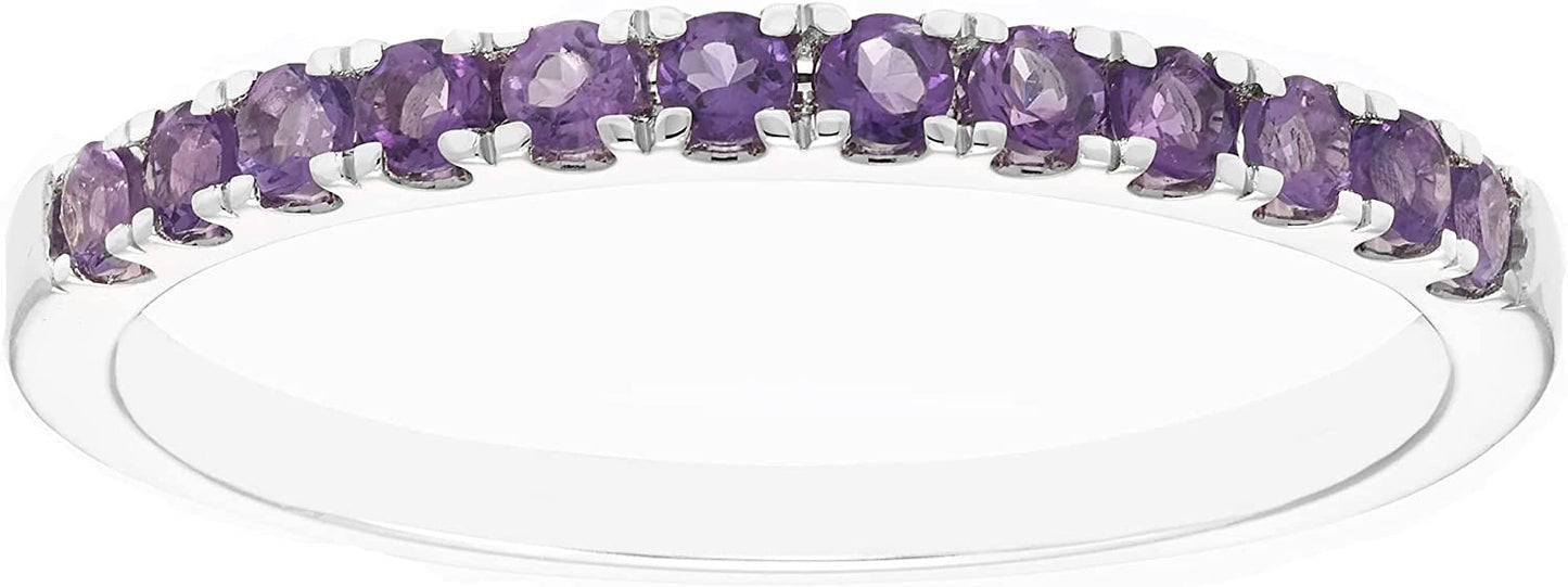 10K White Gold Genuine Amethyst Birthstone Stacking Ring