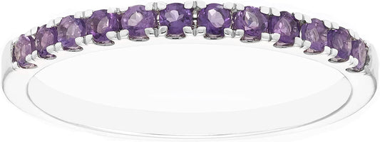 10K White Gold Genuine Amethyst Birthstone Stacking Ring