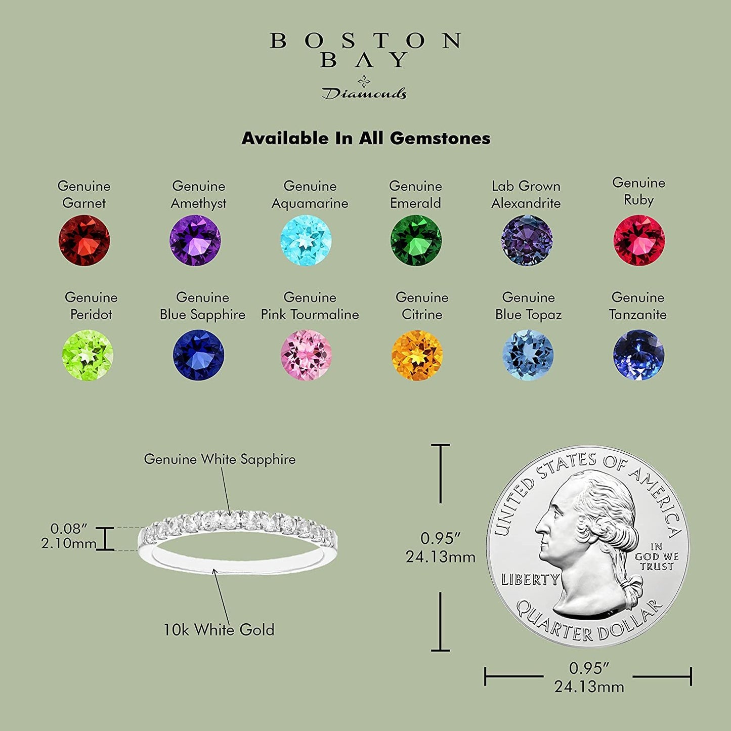10K White Gold Genuine White Sapphire Birthstone Stacking Ring