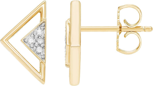 1/15cttw Diamond Geometric Triangle Earrings in 14K Yellow Gold Plated Sterling Silver