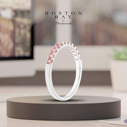 10K White Gold Genuine Pink Tourmaline Birthstone Stacking Ring