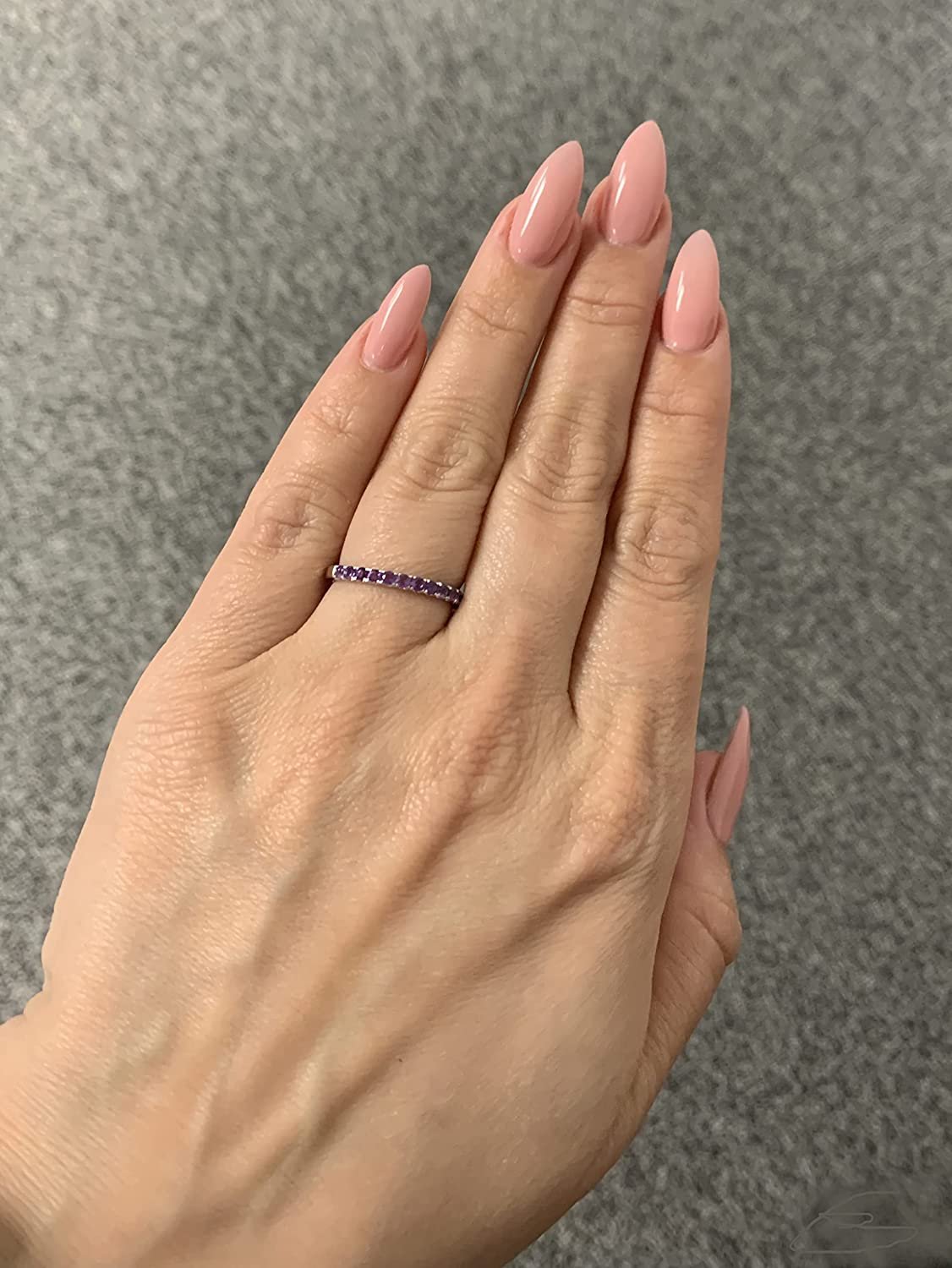 10K White Gold Genuine Amethyst Birthstone Stacking Ring