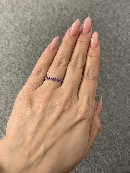 10K White Gold Genuine Amethyst Birthstone Stacking Ring
