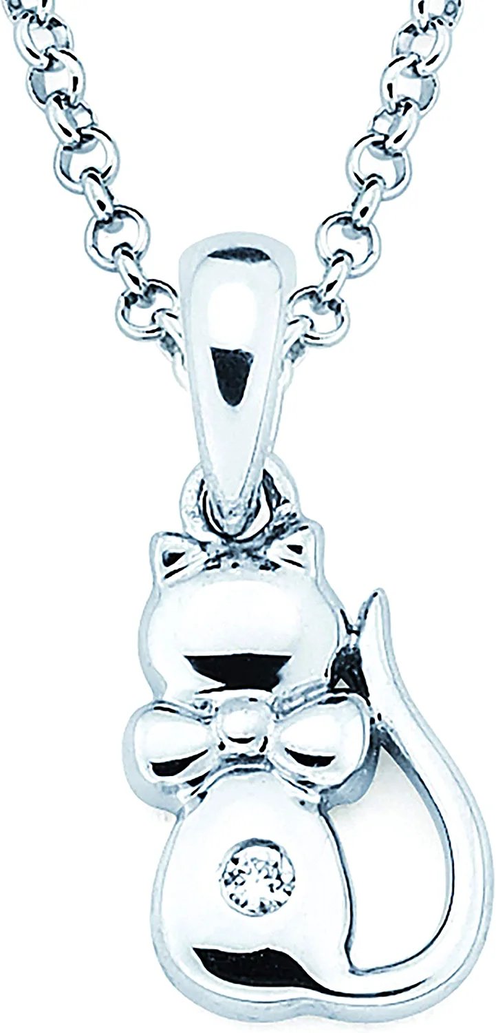 Genuine Diamond Children's Kitty Cat Pendant in Sterling Silver
