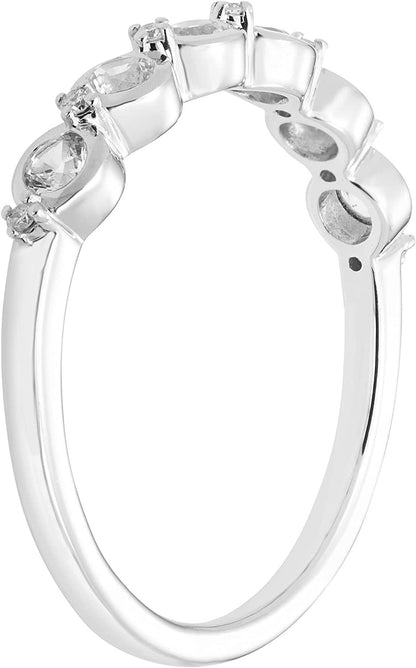 Sterling Silver Lab-Grown White Sapphire & Genuine Diamond Stacking Ring