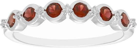 Sterling Silver Genuine Garnet & Diamond Stacking Ring