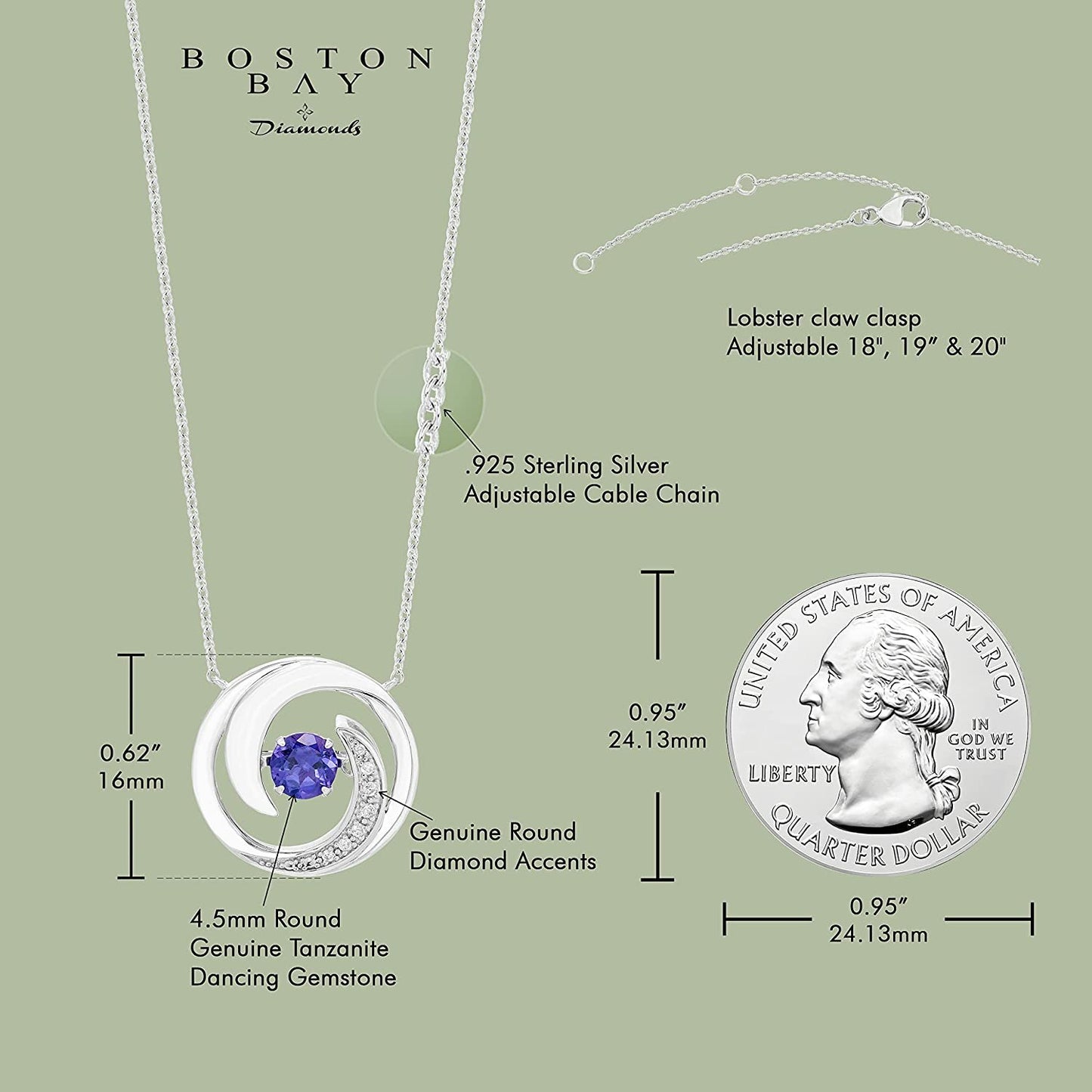 Genuine 4.5mm Tanzanite Sterling Silver Dancing Gemstone & Genuine Diamond Circle 20" Necklace