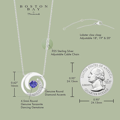 Genuine 4.5mm Tanzanite Sterling Silver Dancing Gemstone & Genuine Diamond Circle 20" Necklace