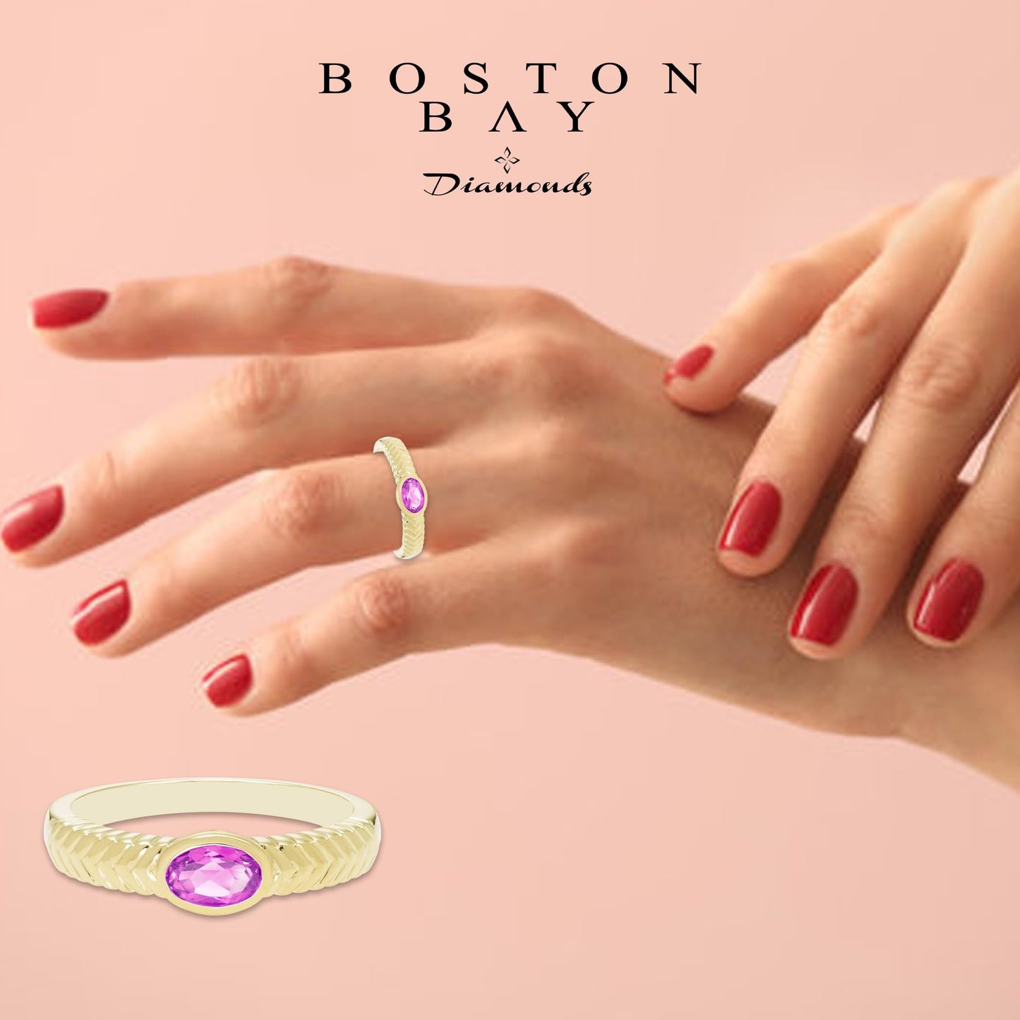 Oval Pink Tourmaline Ring in 14K Yellow Gold Plated Sterling Silver