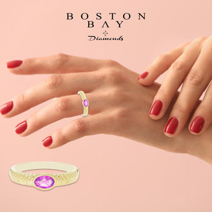 Oval Pink Tourmaline Ring in 14K Yellow Gold Plated Sterling Silver