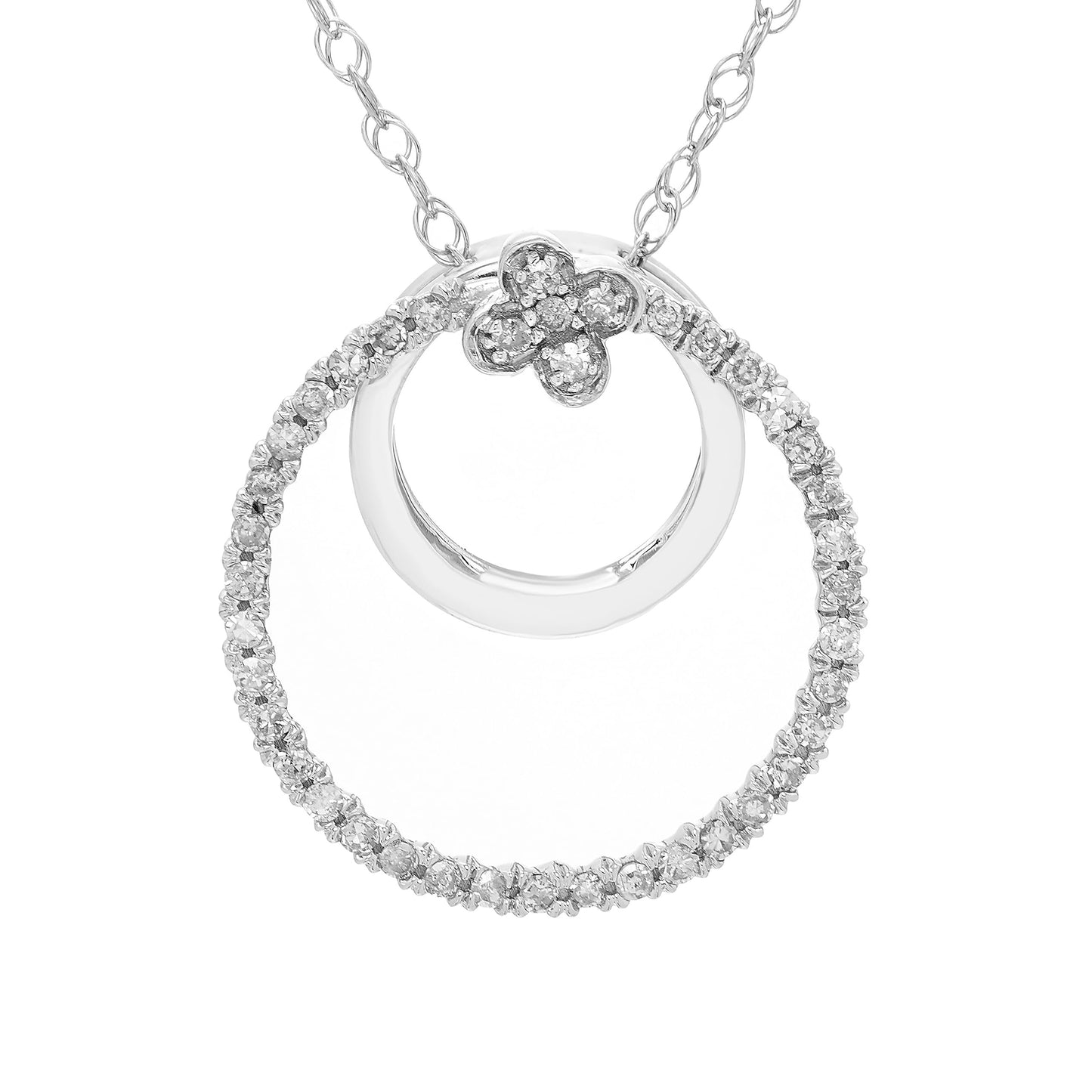 1/5cttw Diamond Double Circle Pendant Necklace in .925 Sterling Silver