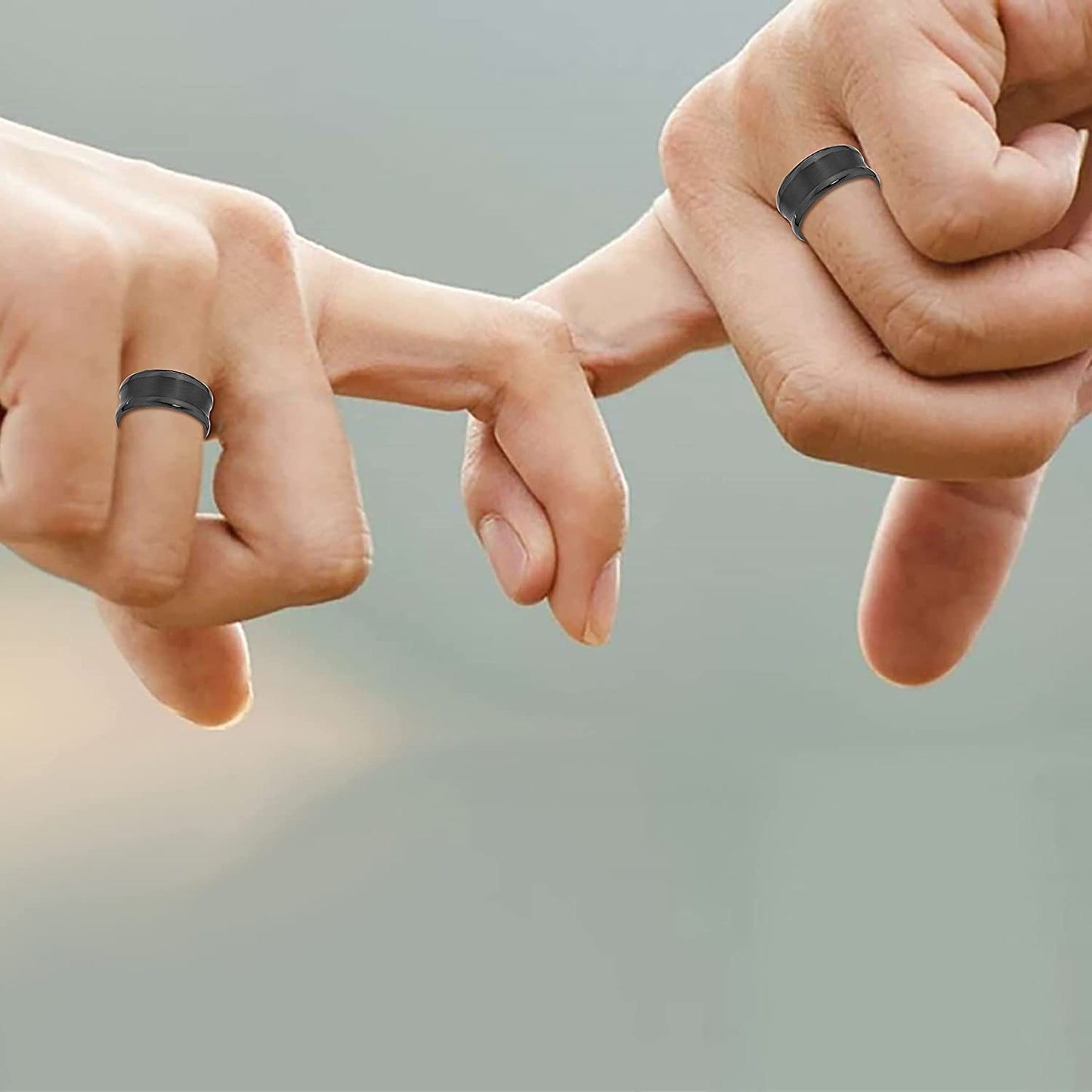 Black Ceramic 8mm Brushed Concave Center Channel Wedding Band