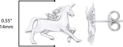 Genuine Diamond Children's Unicorn Stud Earrings in Sterling Silver