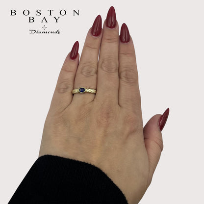 Oval Lab-Grown Sapphire Ring in 14K Yellow Gold Plated Sterling Silver
