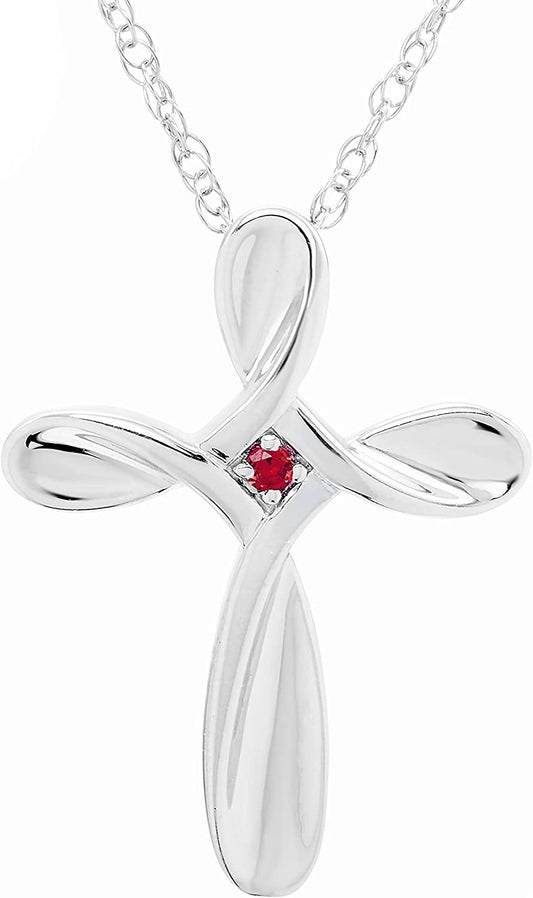 Sterling Silver Lab-Grown Ruby Cross Pendant with chain