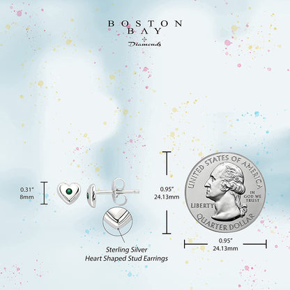 Simulated Emerald Sterling Silver Birthstone Heart Stud Earrings