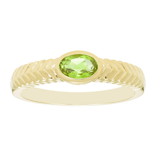 Oval Peridot Ring in 14K Yellow Gold Plated Sterling Silver