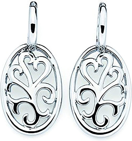 Sterling Silver Oval Open Scroll Dangle Earrings