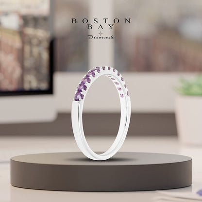 10K White Gold Genuine Amethyst Birthstone Stacking Ring