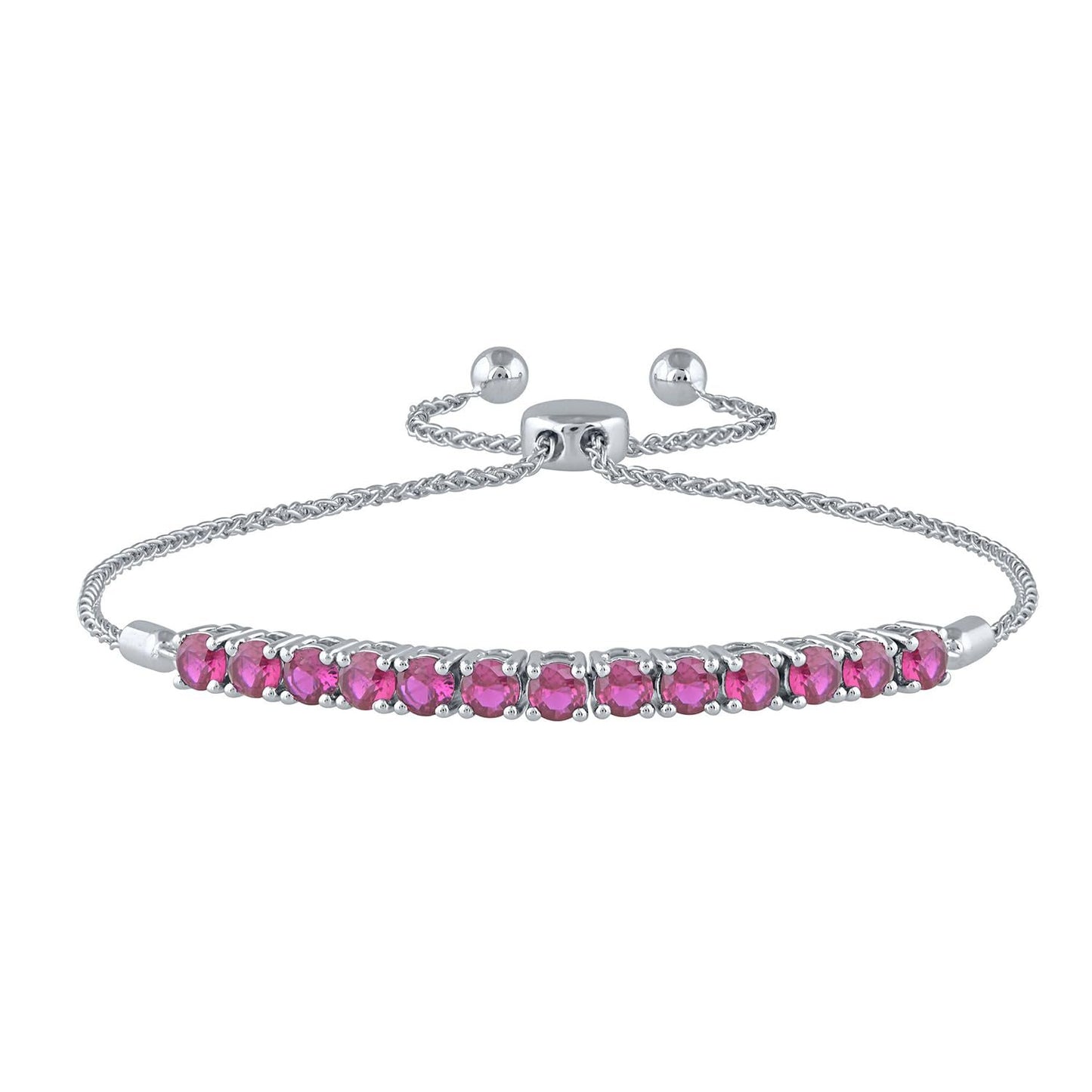 Lab-Grown Ruby Sterling Silver Bolo Bracelet