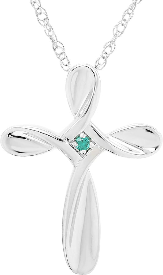 Sterling Silver Lab-Grown Alexandrite Cross Pendant with chain