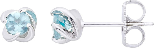Genuine Aquamarine Petite Twist Solitaire Sterling Silver Stud Earrings