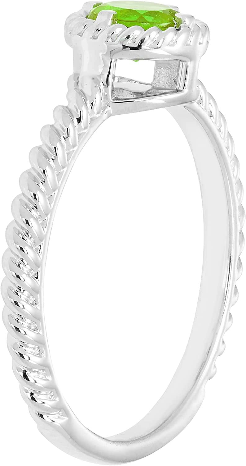 Genuine Peridot Gemstone Rope Halo Solitaire Stacking Ring in Sterling Silver