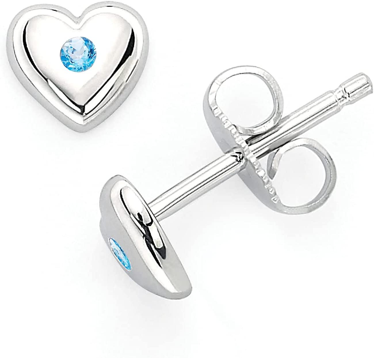 Simulated Blue Topaz Sterling Silver Birthstone Heart Stud Earrings