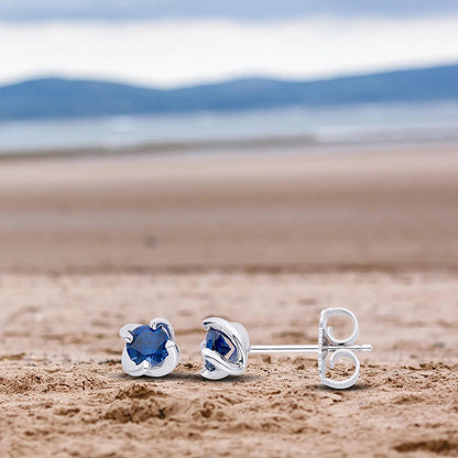 Sterling Silver Lab-Grown Blue Sapphire 4-Prong Twist Solitaire Stud Earrings