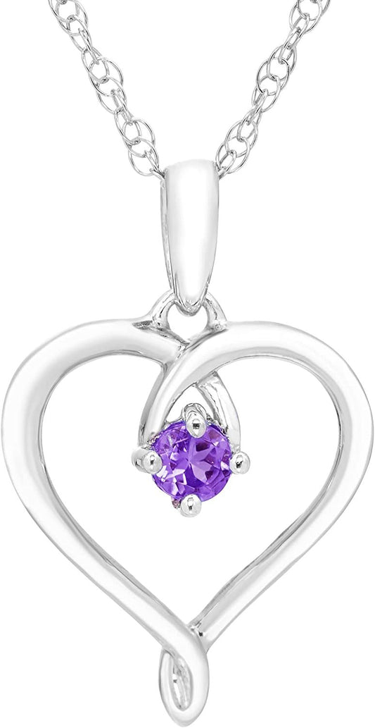 Sterling Silver Genuine Amethyst Heart Pendant with Chain