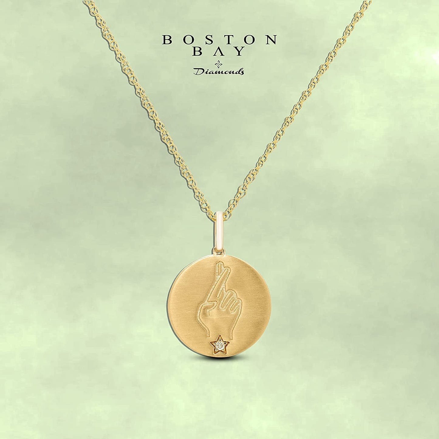 Genuine Diamond "Fingers Crossed" Coin Pendant in 14Karat Yellow Gold Sterling Silver